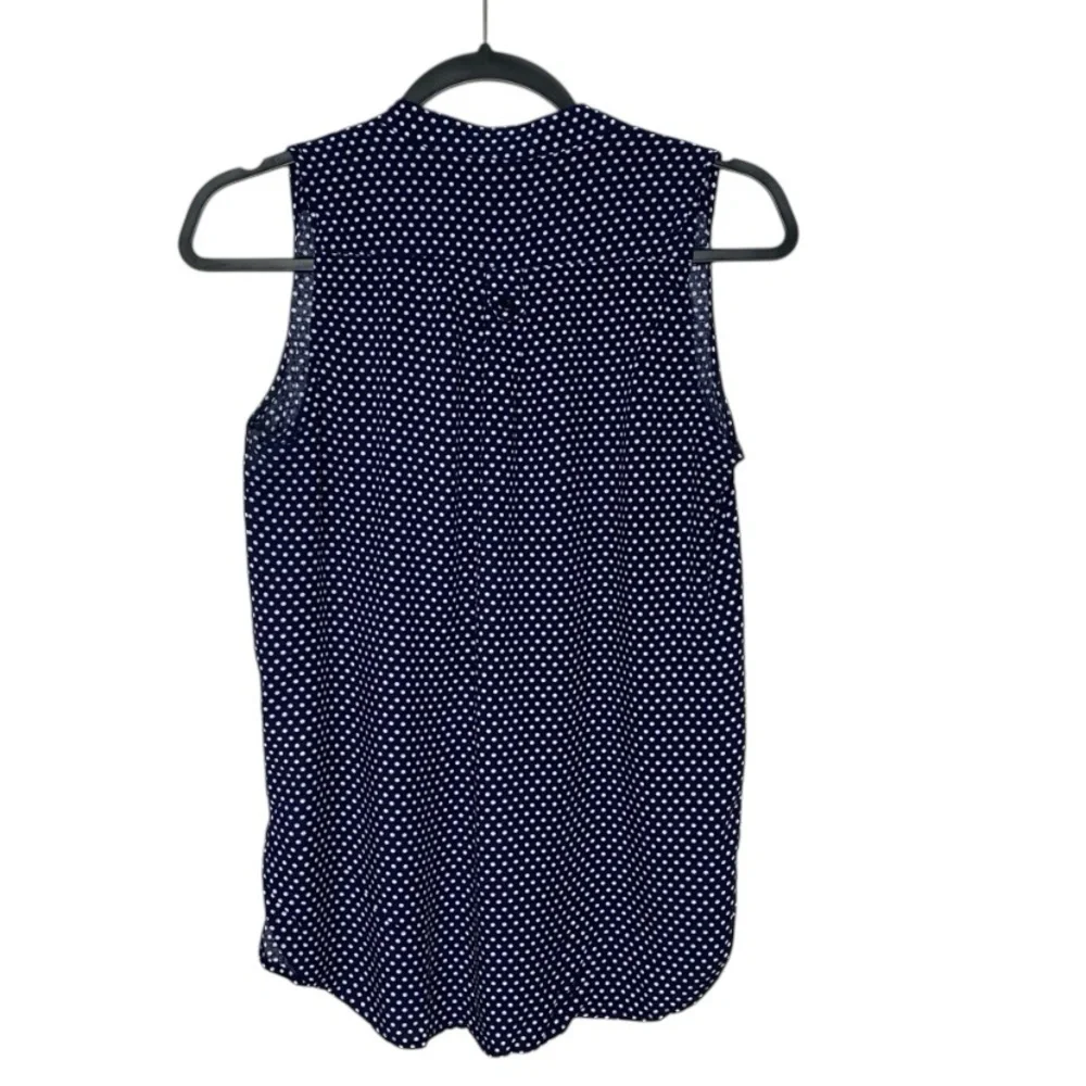Fun2Fun Navy Polka Dot Blouse Small Sleeveless Rayon Retro Classic Top - Picture 2 of 8